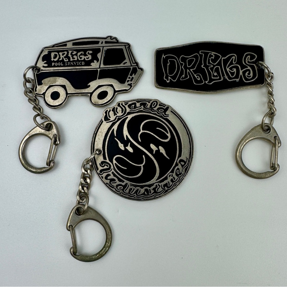 Vintage DREGS Skateboard Logo Advertising Keychains Set of 3.